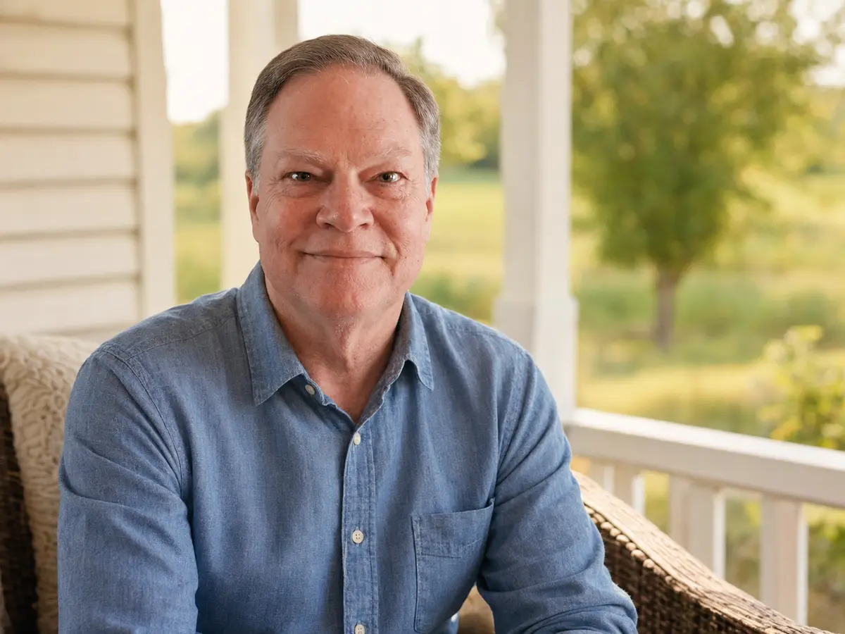 Rick Hesse sitting on a porch in the countryside